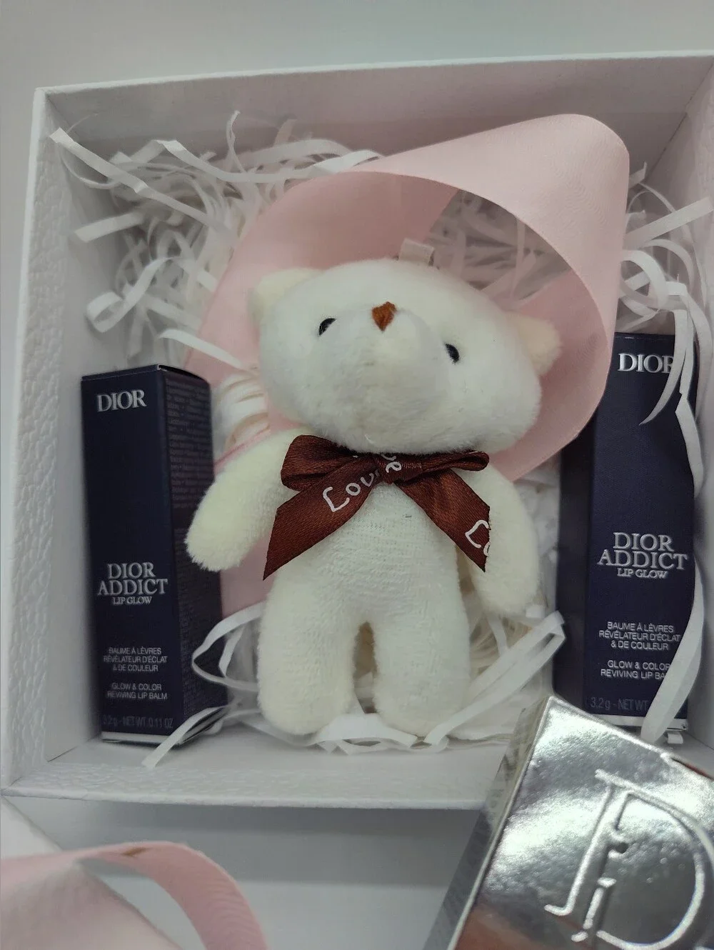 DIOR Addict Lip Glow Color 001 004 Reviver Duo Gift Set Teddy Bear Ribbon Box